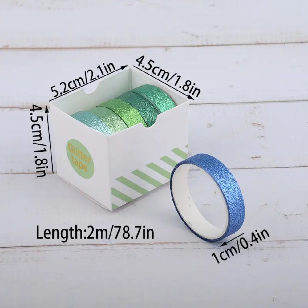 NEW Set of 6 - 5 Rolls Boxed Glitter Powder Glitter Shimmer Washi Tape - Variety - Picture 10 of 10